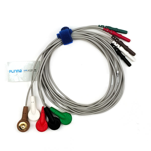 Plinma Compatible DIN Type EKG Cable 5 Lead Snap AHA P2521-48