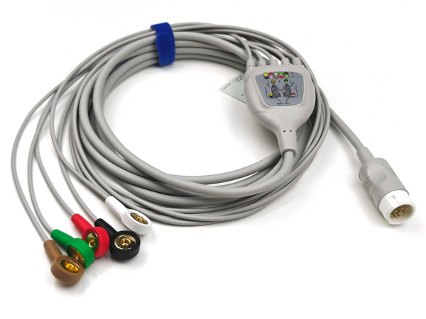 Plinma Compatible Philips M1977A ECG Cable 5Lead Snap AHA 12Pin P3521-05